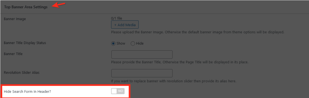 Top Banner Area Settings